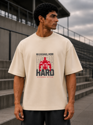No Excuses Work Hard  Off-White Oversized Tee
