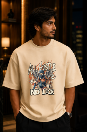 All Hustle No Luck Off-White Oversized Tee 