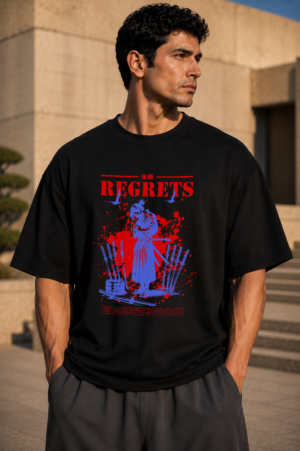 NO REGRETS Black Oversized Tee