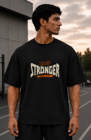 Stronger Every Step Black Oversized Tee