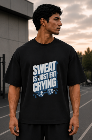 Sweat Is Just Fat Crying Black Oversized Tee