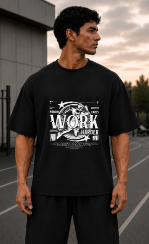 Work Harder Black Oversized Tee