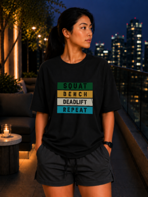 Squat Bench Deadlift Repeat Oversized Tee – Black