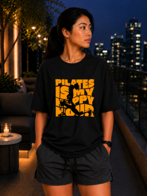 Pilates Is My Happy Hour Oversized Tee – Black