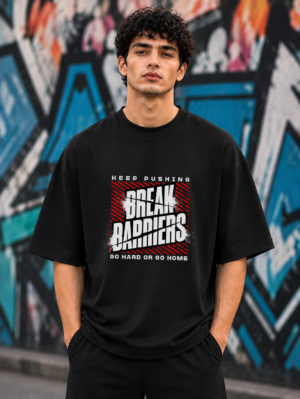 Break Barriers Black Oversized Tee