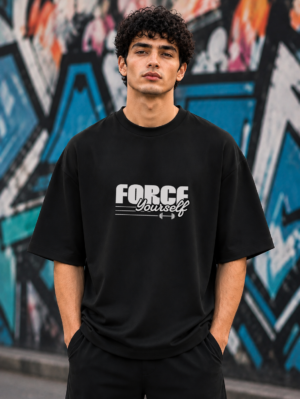 Force Yourself Black Oversized Tee