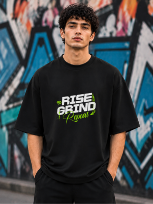 Rise Grind Repeat Black Oversized Tee 