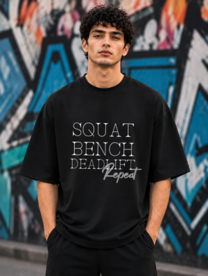 Squat Bench Deadlift Repeat Black Oversized Tee