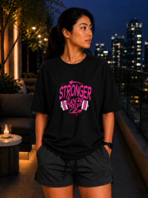 Stronger Every Rep Oversized Tee – Black