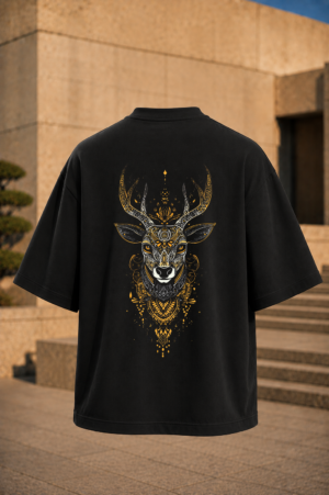 Celestial Stag Oversized Tee-Black