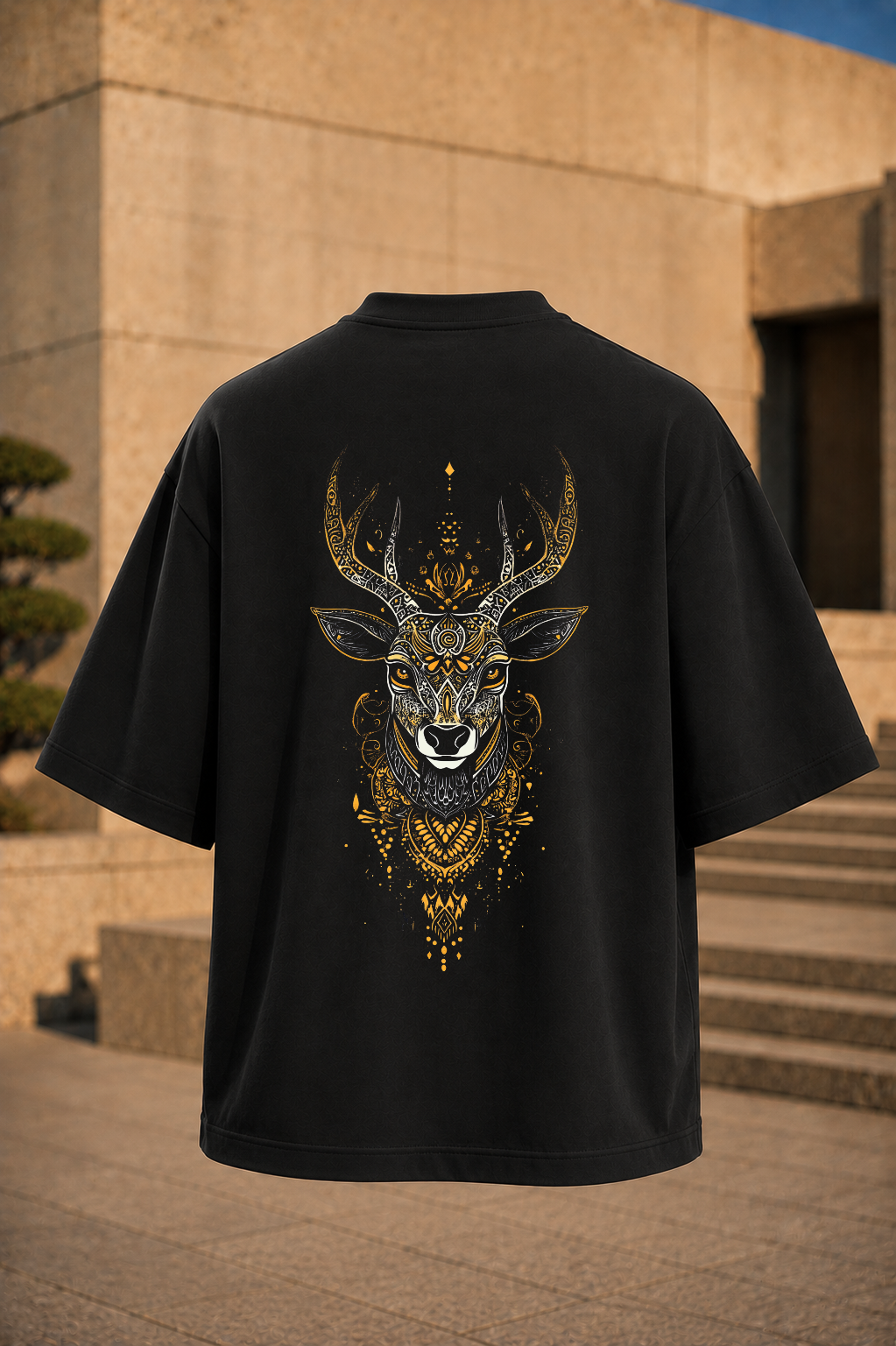 Celestial Stag Oversized Tee-Black