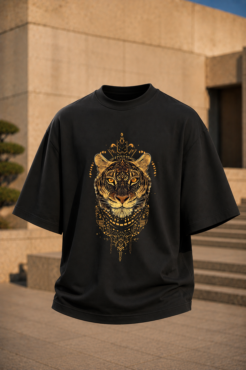 Regal Tiger Oversized Tee-Black