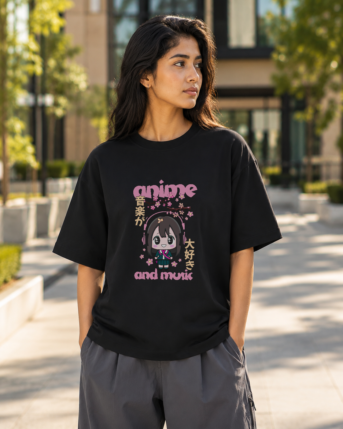 Anime Rhythm Oversized Tee-Black