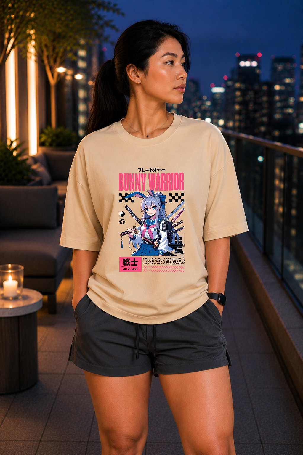 Bunny Warrior Oversized Tee-Off White