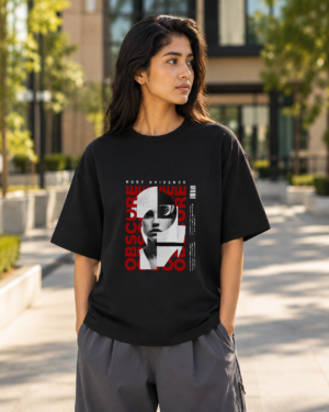 Obscure Portrait Oversized Tee-Black