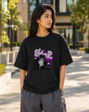 Star Girl Oversized Tee-Black